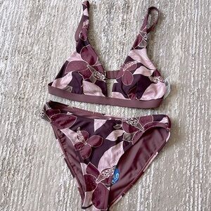 Floral Crop Top in Burgundy and Pink